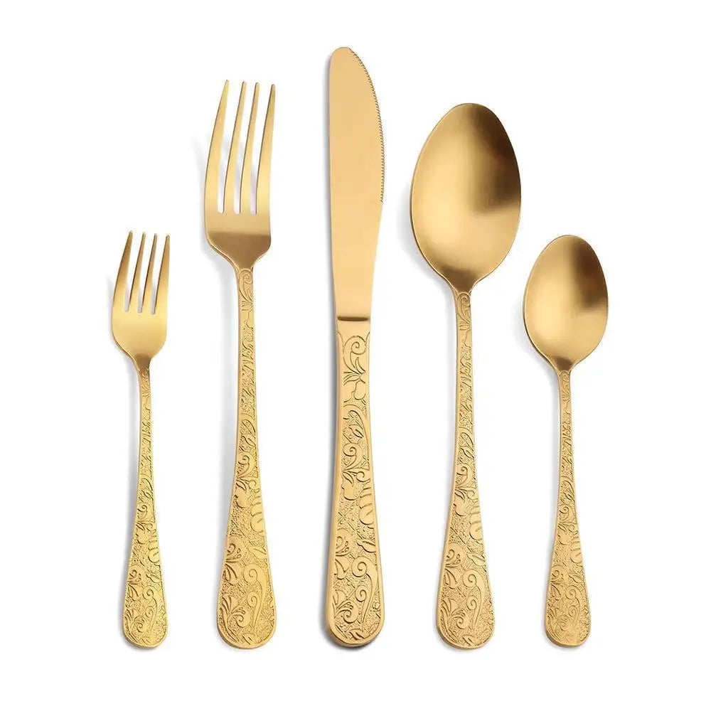 Kitchen Cutlery Hotel Wedding Party Steel Seal Flatware Flower Stainless Steel Cutlery Flatware Set