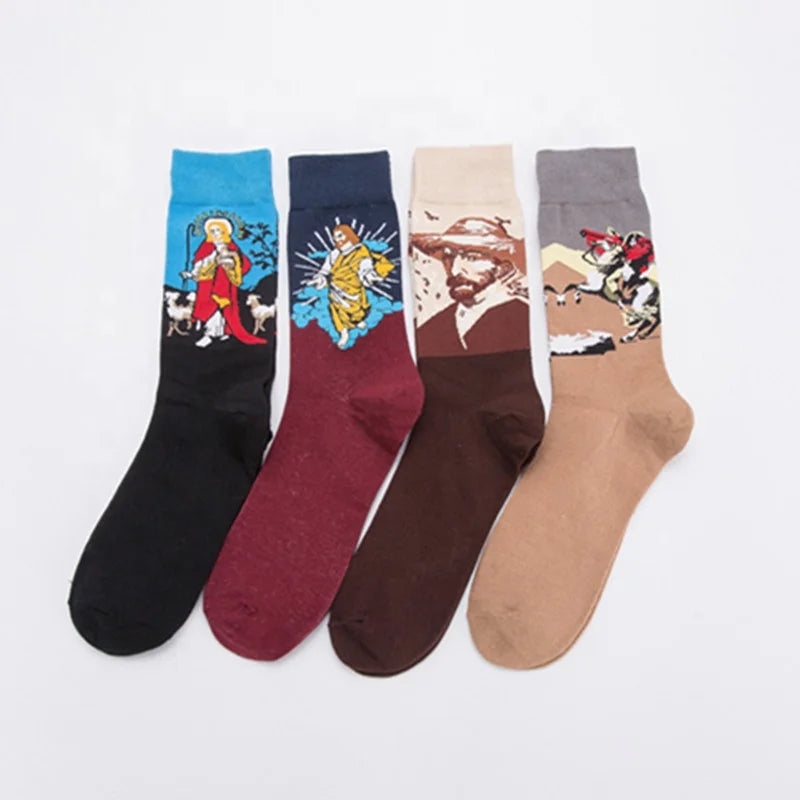 Wholesale Creative Famous Oil Painting Graphic Socks Men Unisex Fashion Art Van Gogh Cotton Socks