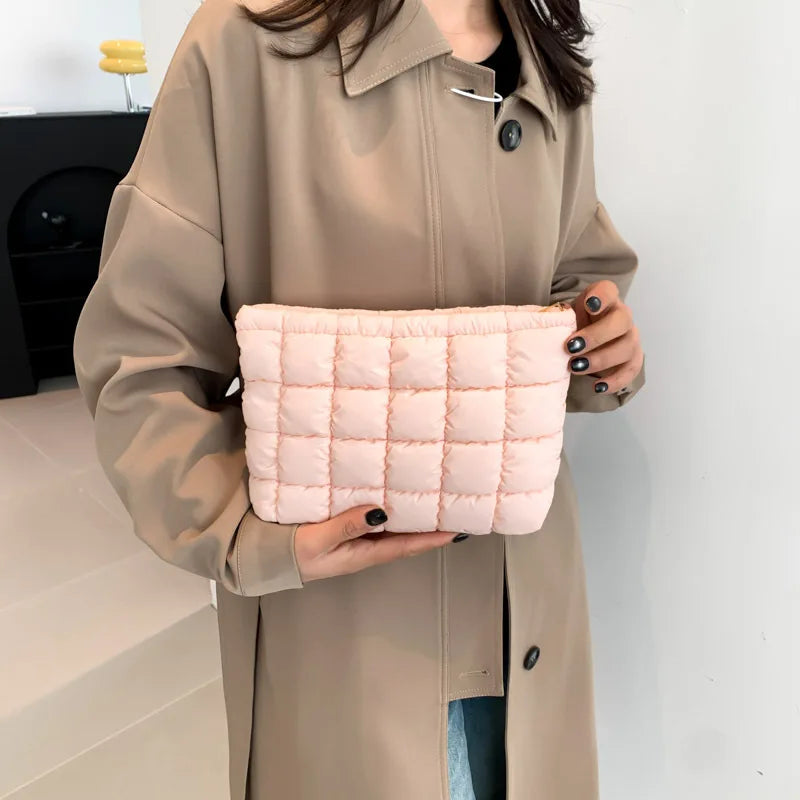 2025 Autumn New Fashion Pleated Cosmetic Underarm Bag Easy Match Western Style Logo Pattern Waterproof Women's Soft Nylon Bag