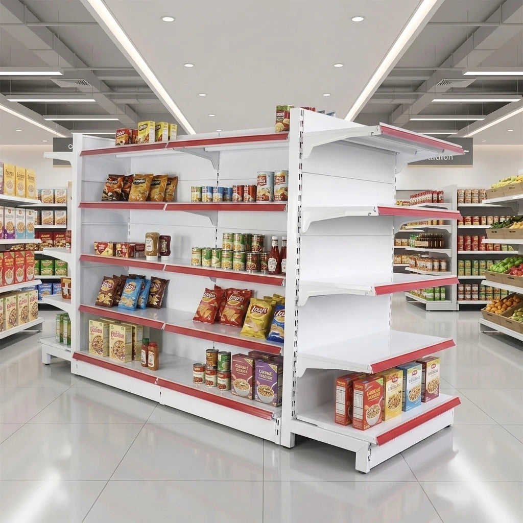 Top Sale Heavy Duty Double-Sided Supermarket Shelves Customized Iron Retail Display Steel Rack Stand Metal Storage Racking MegaBDM