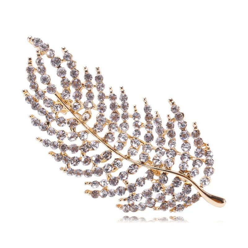 Fashion Jewelry Accessories Large Rhinestone Hollow Leaf Brooch Pin Men Women's Wedding Party Decorations Gifts Also Great Bag