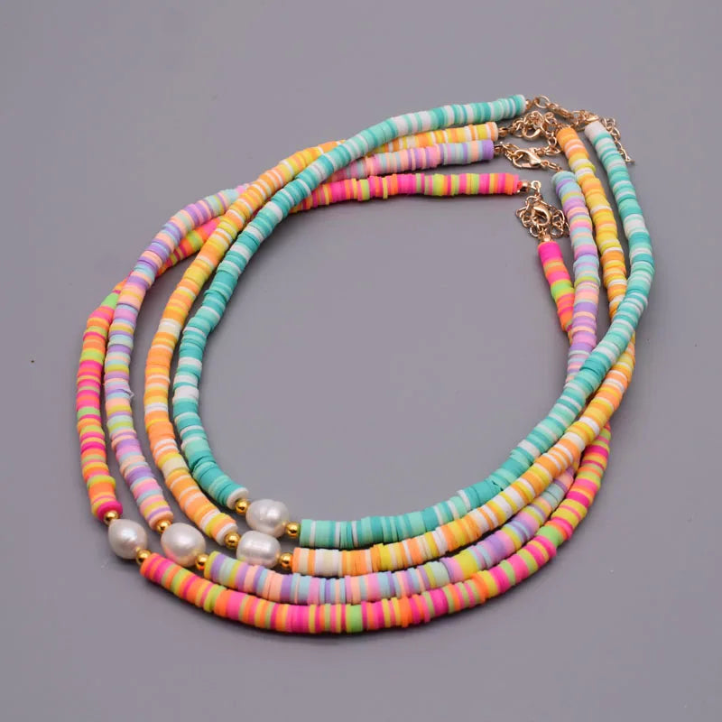 Bohemia Polymer Clay Beaded Short Necklace Freshwater Pearl Choker Necklace for Women Jewellery Fashion Trendy Necklace