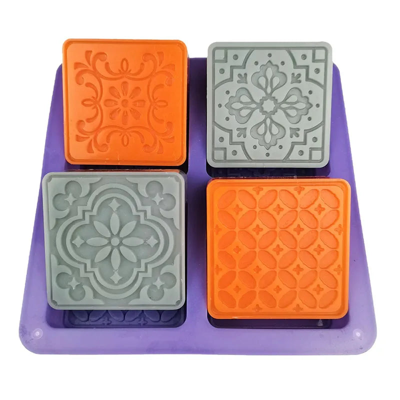 Early Riser Hot Selling 4 Cavity Flower Square Silicone Mold Aromatherapy Candle Handmade Soap Chocolate Mouldings Cake Tools
