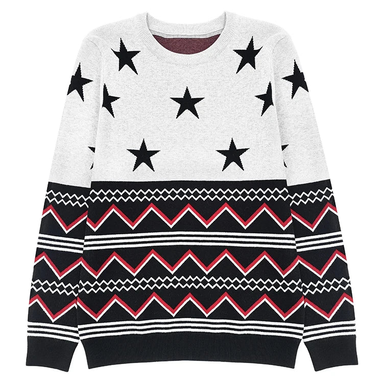 Chic New Print Jacquard Sweater Men's Pullover Casual Knit Knitwear Sweater