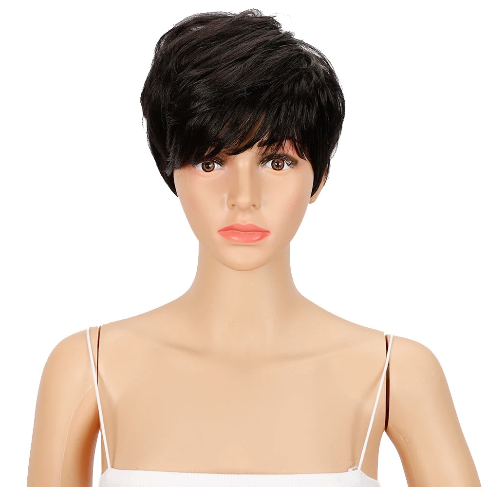 Sleek Top Quality Wholesale Hot Selling Cheap Heat Resistant Fiber Made Machine Wig Pixie bob Wig Synthetic Hair Wig for Women