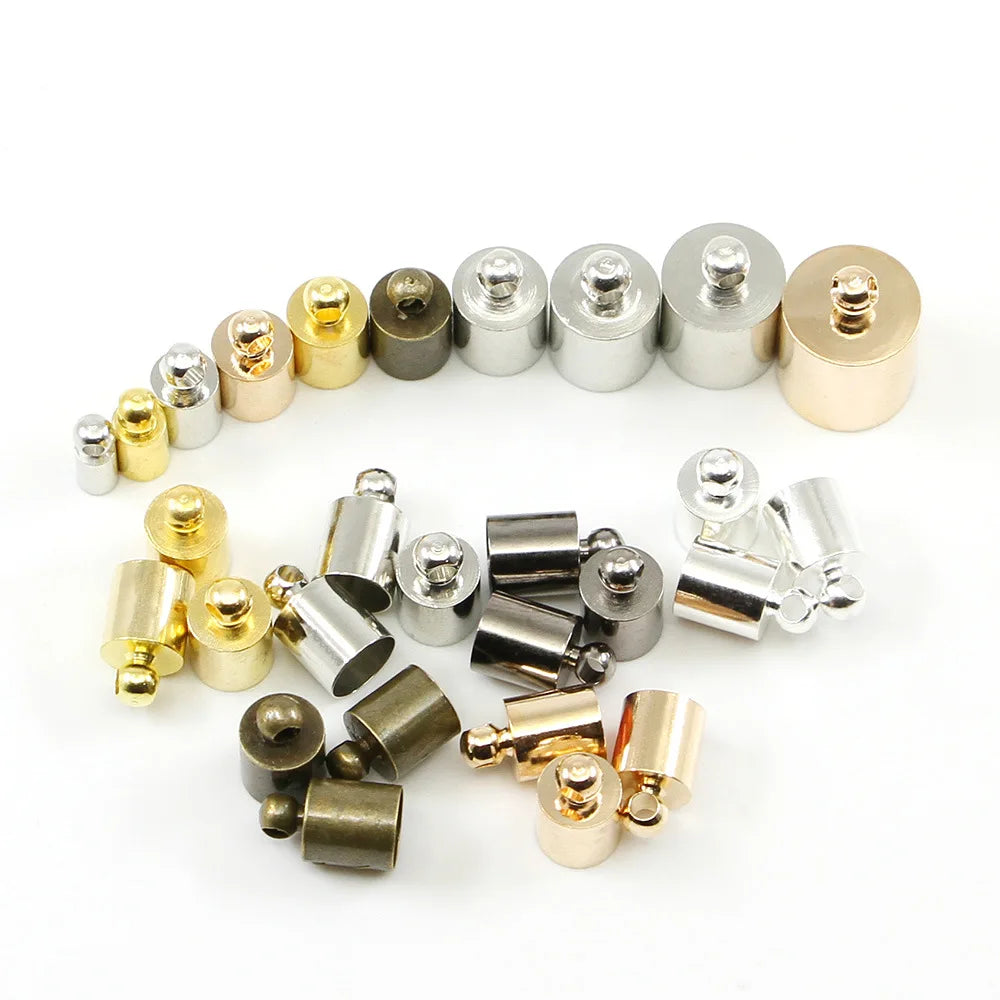 Gold Color Silver Color Bronze Gunblack Metal Copper Crimp Beads Rope Leather Cord End Caps Accessories for Jewelry Making