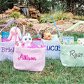 Pink Stripe Easter Bucket Monogrammed Eggs Gift Bags Cute Seersucker Easter Basket