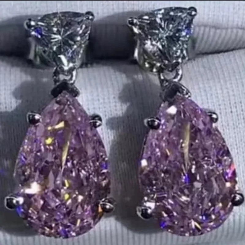 Silver 925 Original Total 10 Carat Brilliant Cut Diamond Test Past Pink Water Drop Moissanite Wedding Earrings Gemstone Jewelry