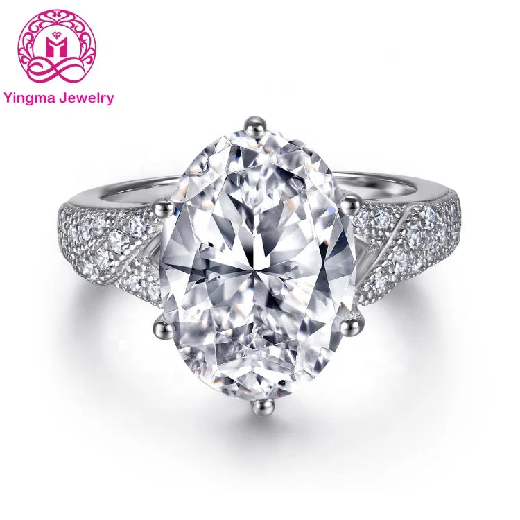 Hot Sale Women's Jewelry 925 Sterling Silver Big Size 10 X 14 mm Oval Cut CZ Engagement Rings for Women