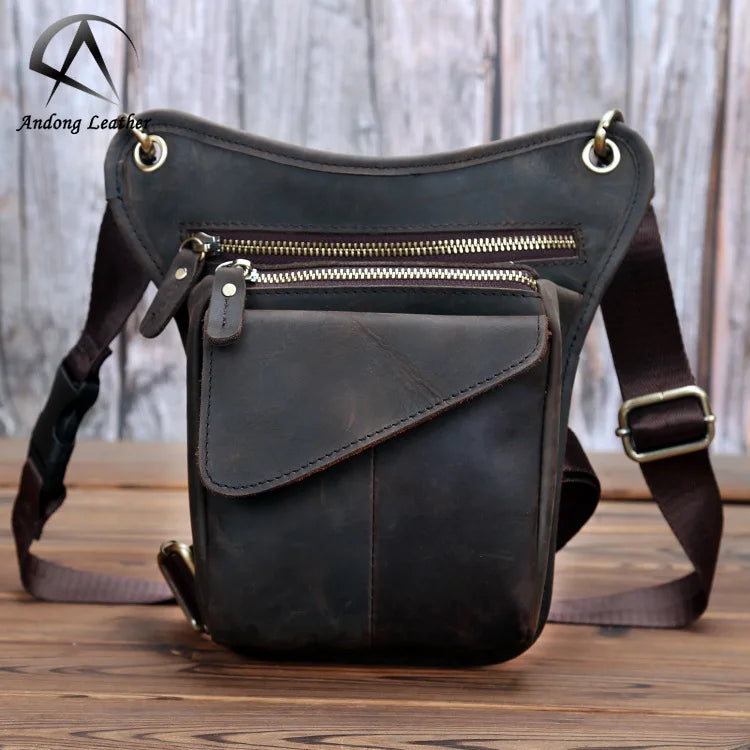 Andong Crazy Horse Leather Belt Bag Men Genuine Cowhide Phone Waist Pack Sling Shoulder Bags Outdoor Tactical Motorcycle