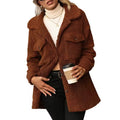 Sherpa Jacket Faux Shearling Button Pocket Elegant Winter Overcoat Long Sleeve Mid Length Thick Warm Anti-Wrinkle Female Fashion