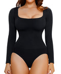 Long Sleeve Bodysuit Shapewear for Women Tummy Control Square Neck Basic Bodysuit Seamless Colombiana Body Shaper