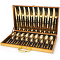 Hot Sale 36 Piece Gold Stainless Steel Cutlery Set with Wooden Box for Gift