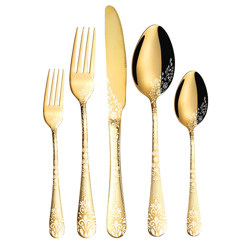 Luxury 20pcs Stainless Steel Cutlery Set Custom Packaged Gold Spoon Fork Knife Stainless Steel Cutlery Set for Wedding