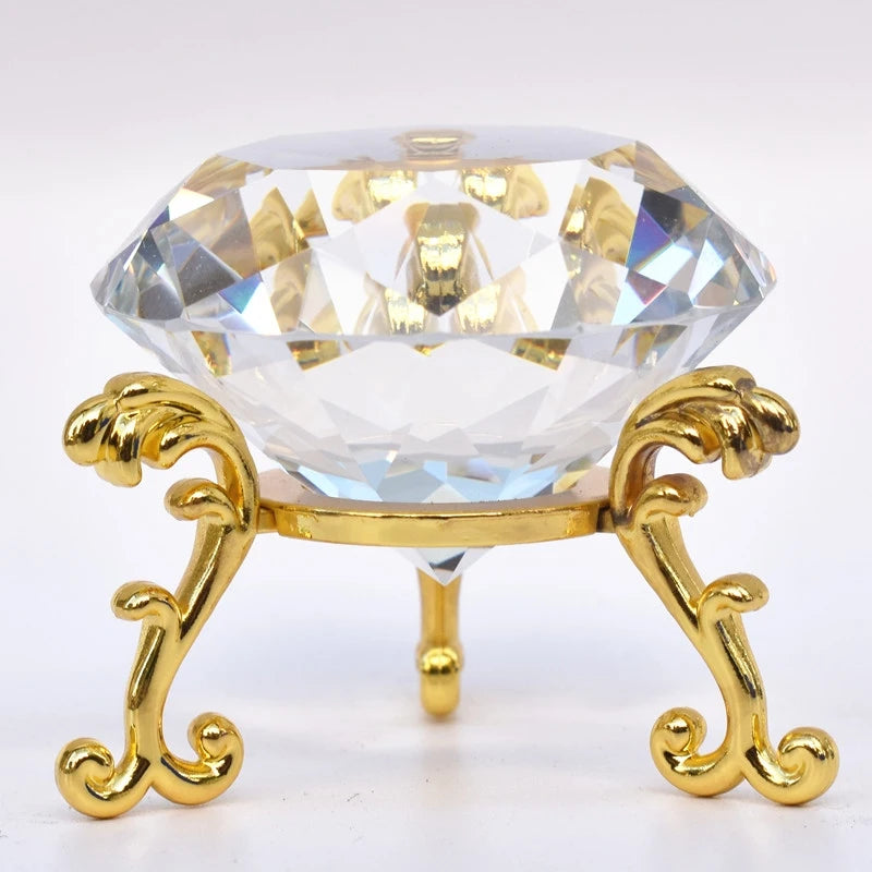 Guangzhou Factory's Hot Selling K9 Crystal Glass Diamond Custom 7 Color Paper Weight with Stand Carved Home Decoration