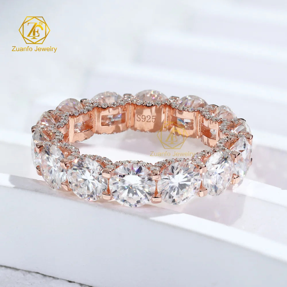 925 Sterling Silver GRA Certified D VVS1 5MM Moissanite Diamond Round Wedding Ring Full Eternity Band Engagement Ring Jewelry
