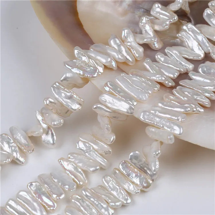 Zhuji 6x20mm Natural Freshwater Biwa Shape Pearl Strand Irregular Shape Pearl Strands