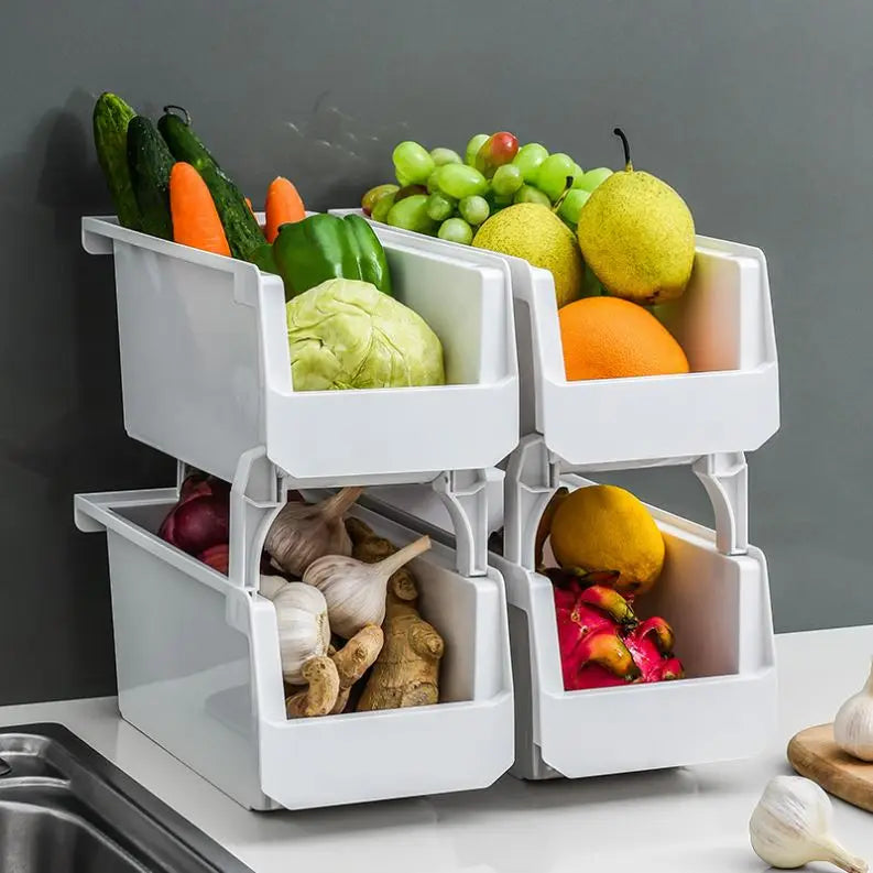 Kitchen Multi-layer Stackable Fruit and Vegetable Storage Box  Basket Artifact Single Layer Stackable Shelf