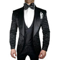 Luxury Black Jacquard Men's Suits Blazers Jacket Pants Vest 3 Piece Groom Tuexdos for Wedding Formal Prom Party Suits