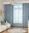 New Collection 100% Polyester Ready Made Printed Flower Curtain Blue Floral Curtain Full Blackout Drapes for Living Room