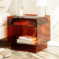 Customized Any Color Acrylic Bedside Table with Rechargeable LED Lamp 1 Drawer Modern Design for Bedroom Furniture & Hotel Use