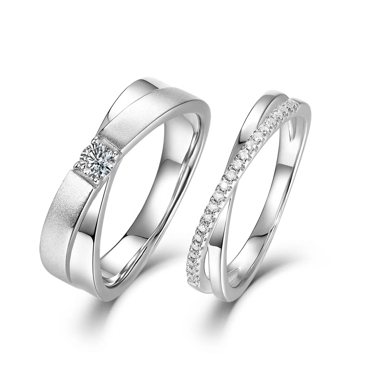 Abiding Engagement Jewelry Simple Designs 925 Sterling Silver Moissanite Stone White Gold Plated Eternity Wedding Couple Ring