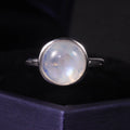 A060 Abiding Minimalist Bezel Setting 925 Sterling Silver Big Stone Cabochon Round Cut 10MM Moonstone Women Solitaire Ring