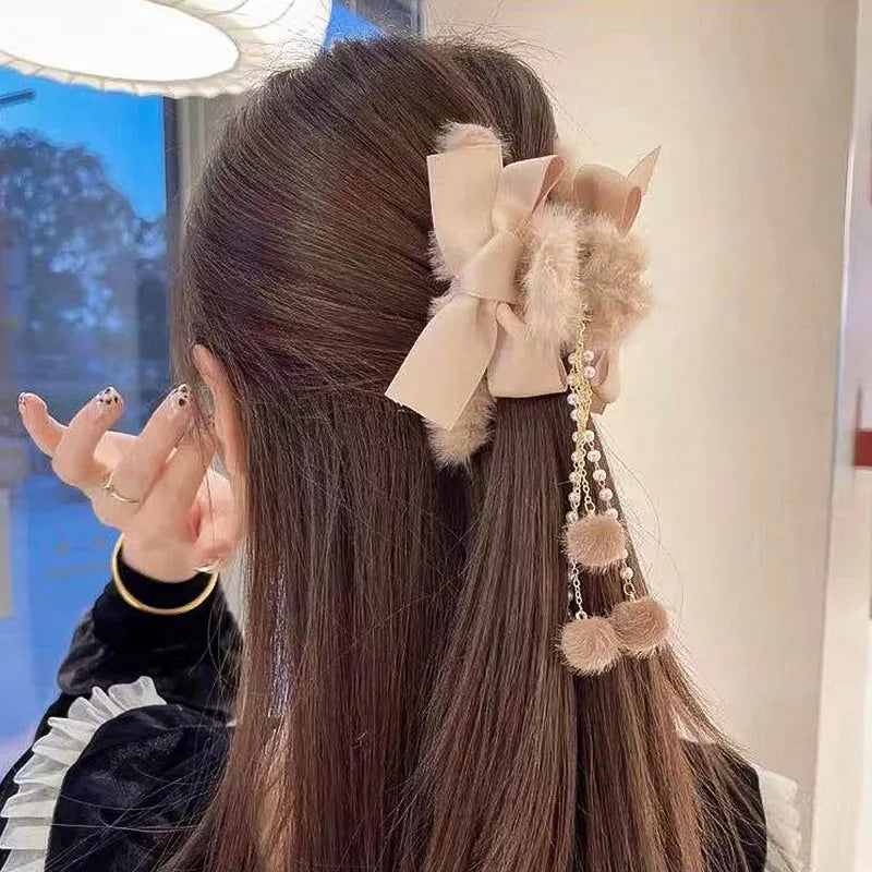Frosted Hairpin Autumn/winter Flocking Back of the Head Cross Hair Grab Girl Bath Grab Clip Shark Clip Vintage Hair Accessories