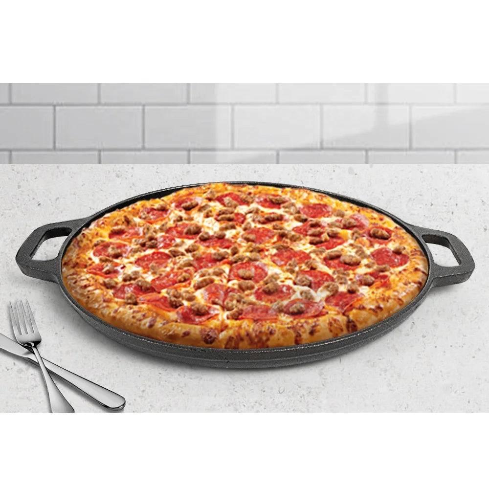 Factory Stock Large Cast Iron Eco-Friendly Preseasoned BBQ Pizza Griddle Flat Bottom Cast Iron Handle Oven Safe for