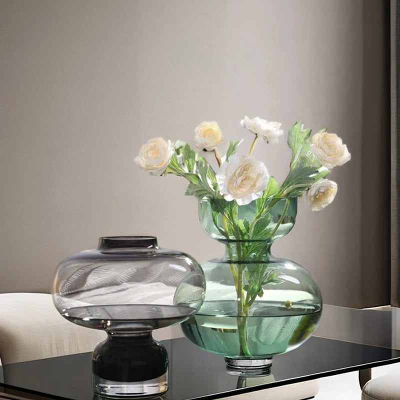 Wholesale Nordic Colored Vase Restaurant Home Special-Shaped Gradient Green Glass Vase Creative Gourd Shape Big Belly Bud Vase