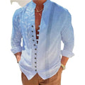 RNSHANGER Fashion Stand Collar Men Shirts Autumn 3D Print Single-breasted Cardigan Blouse Loose Male Daily Casual Shirts