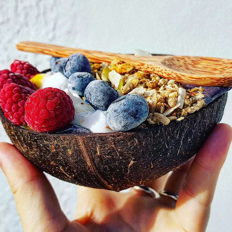 Custom Logo Eco-friendly Natural Coconut Shell Bowl With Spoon Wood Fruit Mixing Salad Coconut BowlHot Sale Products
