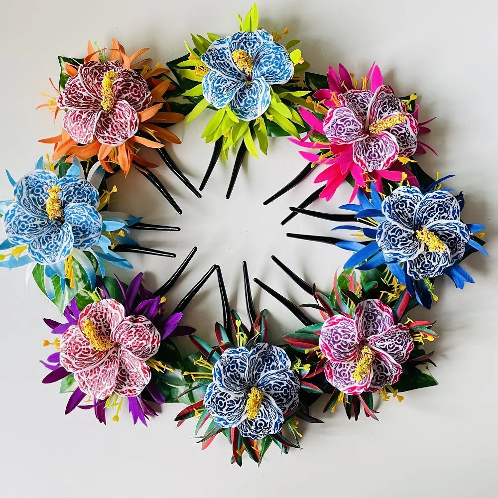 Plumerias Hair Pick Foam Flower Artificial Island Tiara Frangipanis Hibiscuss Ear Hair Accessories Christmas Dance