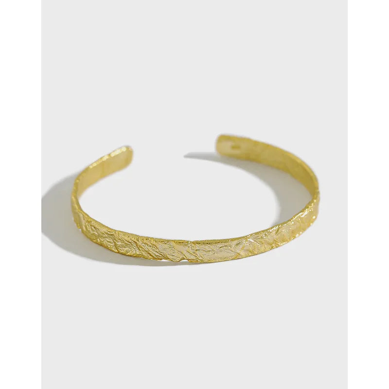 ST187 925 Sterling Silver Bracelets 18K Gold Plated Cuff Bracelets Wrinkles Adjustable Bracelets for Women Fine Jewelry 2020