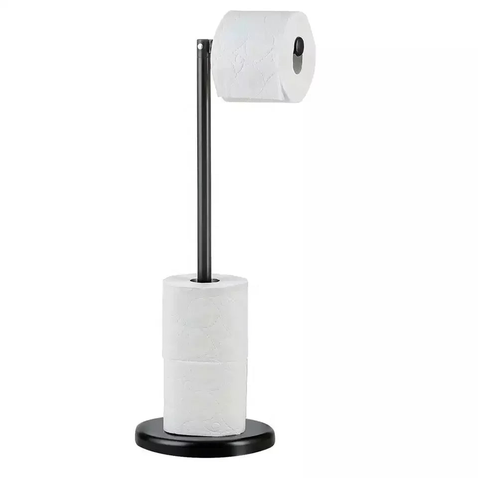 Free Standing Black Toilet Paper Holder with Shelf Standing Stainless Steel Toilet Roll Tissue Holder for Bathroom Accessories