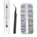 Hot Sell Double Head Nail Dotting Crayon Kit with 1440 Pcs Rhinestones and Nipper Professional Nail Dotting Wax Pen Set