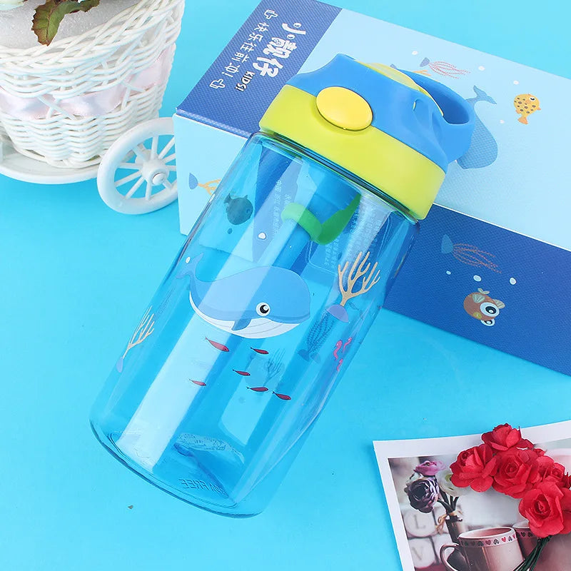 LOW MOQ Kids Plastic Sport Bottle Baby Children Multi-color Cup Plastic Water Bottle with Flip Lids and Straw