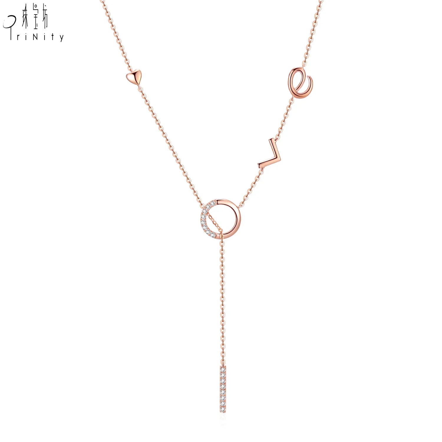 High Quality Wholesale Design Simple Beautiful LOVE Fine Jewelry 18K Solid Gold Real Natural Diamond Drop Necklace For Couple