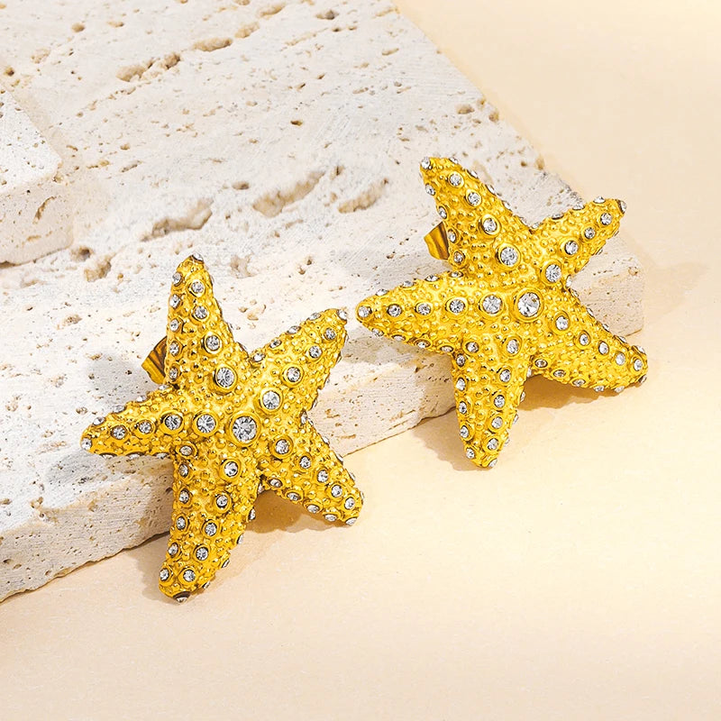 18K Gold Dubai Fashion Earring Necklace Jewelry Sets Star Stitching Design Personality Lattice Chain Made of Stainless Steel