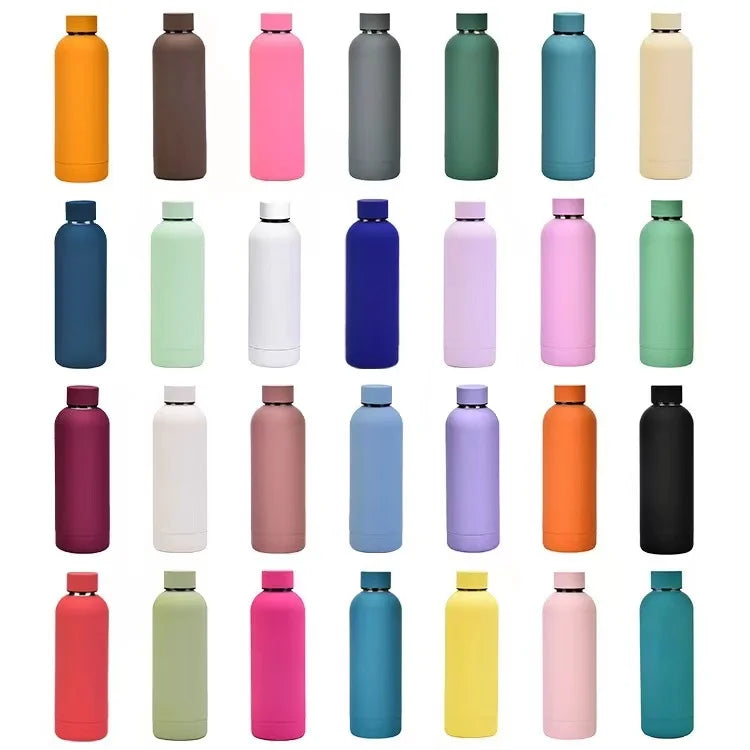 2023 Hot Sale Gym Small Mouth 304 Stainless Steel Outdoor Matte Water Bottle 500ml Sports Cup Rubber Paint Water Bottles