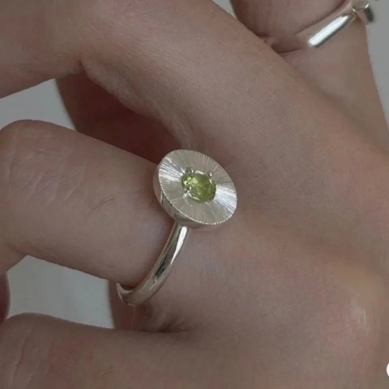 Fine Jewelry Fashion Women Jewelry 925 Sterling Silver Signet Ring Green Zircon Ring