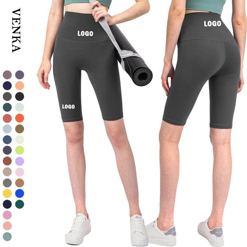 Mid Length Design Fitness Women Running Biker Shorts High Waist Custom Seamless Quick Dry Breathable Womens Gym Shorts