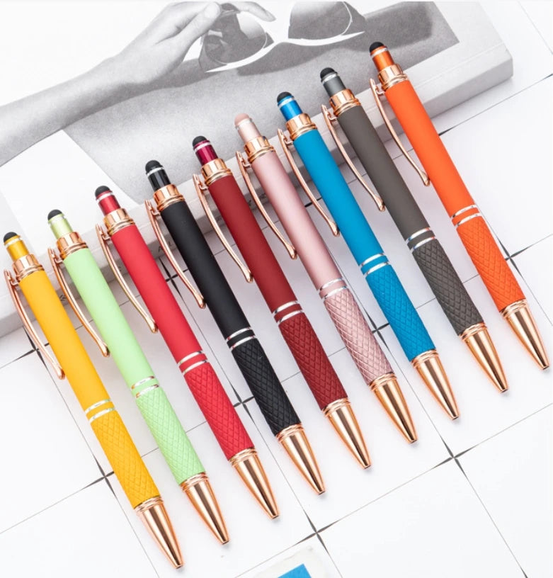 Press the Adhesive Spray Touch Screen logo Pen Student Writing Gift Advertising Pen Multi-color Press Metal Ballpoint Pen