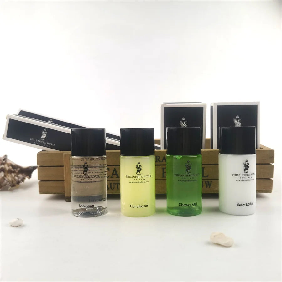OEM Factory Price One-stop Customized logo Five Star Hotel Bathroom Cheap Black Hotel Aminities