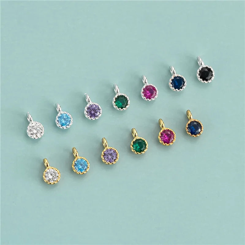 Hertiny Mini 925 Sterling Silver Colorful Round Zircon Charms for Jewelry Making Supplies 3.5mm