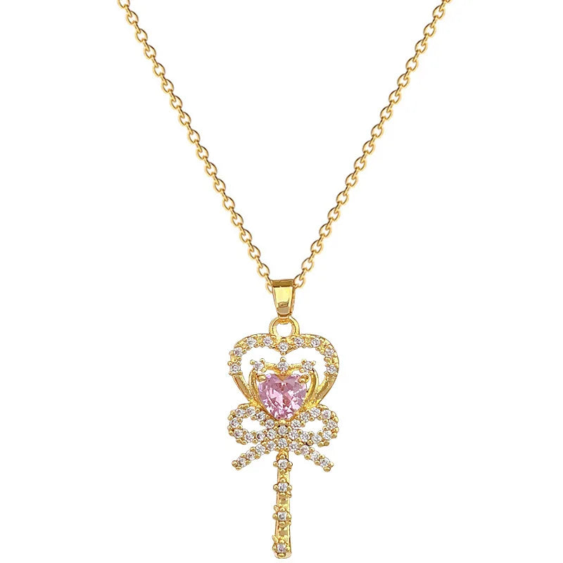 HOVANCI Fashion Jewelry 5 Real Gold Crystal Fairy Magic Wand Necklace Luxury Cz Zircon Dancing Girl Star Necklace