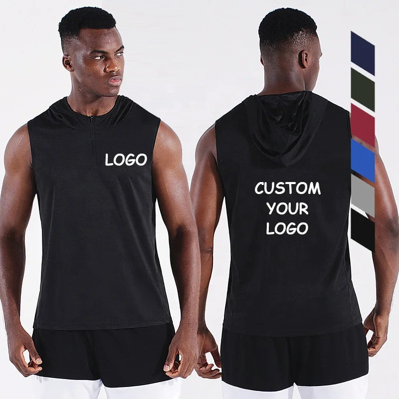 EU Size Fitness Vest Dropshipping Custom Logo 90% Polyester Sports T Shirt Men Workout Clothing Sleeveless Gym Hoodie Shirt