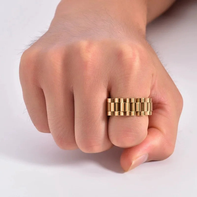 BM Jewelry Wholesale 10mm Wide Adjustable Stainless Steel Chunky Gold Chain Rings for Men's Daily Life MegaBDM