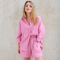 Casual Sleepwear Cotton Pajamas for Women Sets Suit Turn-down Collar Nine Quarter Sleeve Sleep Tops Shorts Female Homewear