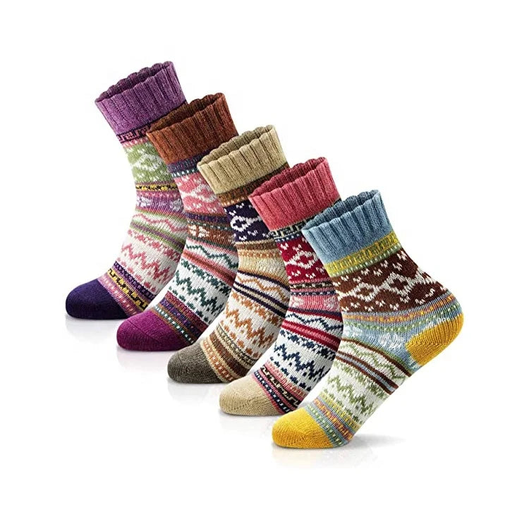 Wholesale Winter Warm Socks Wool Thick Knit Vintage Cozy Quarter Socks for Women